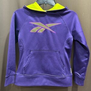 Reebok Purple and Neon Green Kids Logo Hoodie Size Medium